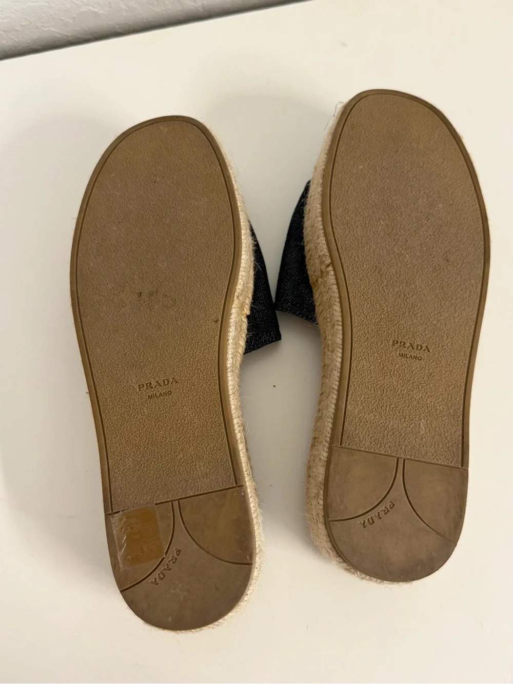 Prada | Navy Denim Espadrille Platform Slide Sandals